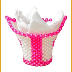 Handcrafted Beaded Serviette Holder – Pink & White Design