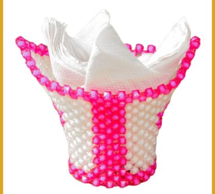 Handcrafted Beaded Serviette Holder – Pink & White Design