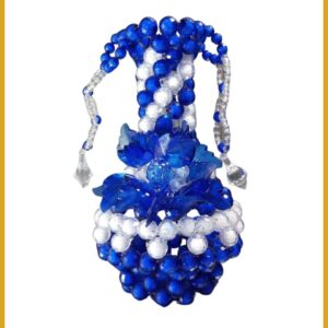 Elegant Handcrafted African Decorative Vase – Royal Blue & White Beaded