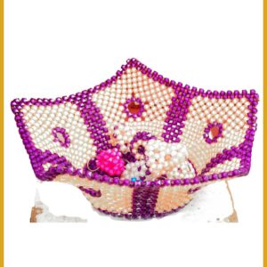 Handcrafted Beaded Basket – Purple & White Design