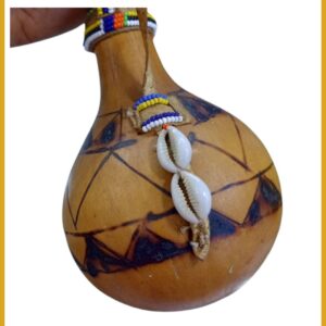 Handcrafted African Gourd with Beads & Cowrie Shells