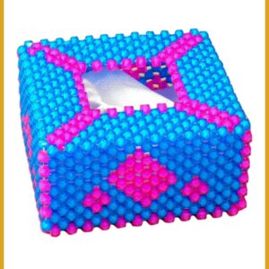 Handmade Beaded Serviette Holder – Blue & Pink Design