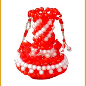 Elegant Handcrafted African Decorative Vase – Red & White Beaded