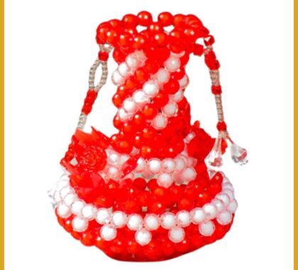 Elegant Handcrafted African Decorative Vase – Red & White Beaded